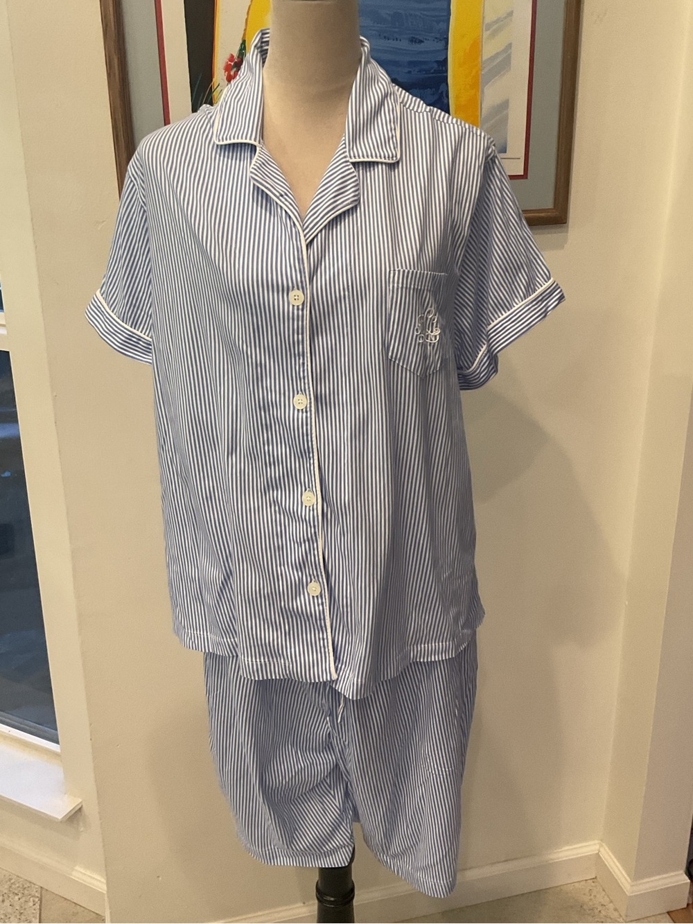 Lauren Ralph Lauren Cotton Blue & White Striped Short-Sleeve Pajama Set